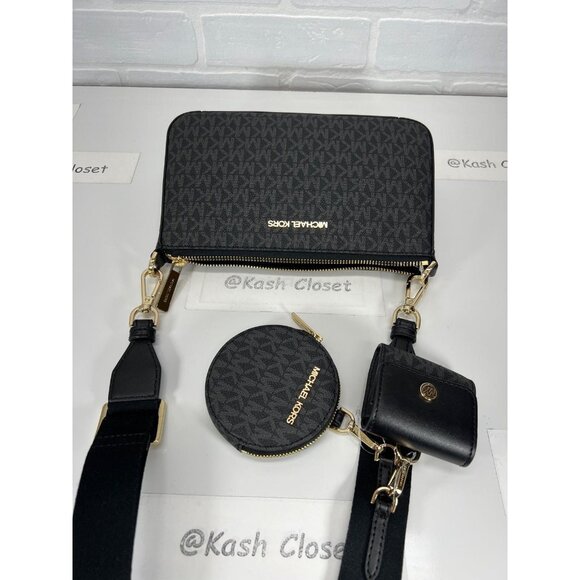Michael Kors crossbody tech attach adjustable strap coin purse airpod case black - Picture 4 of 9